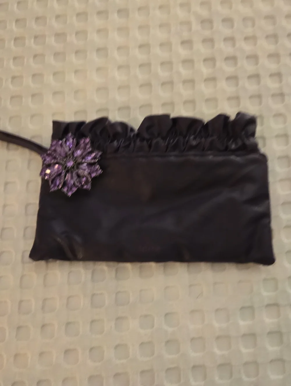 Purple Ruffle Wristlet Clutch with Purple Floral Accent - Picture 1 of 4